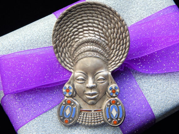 Vintage African Goddess Sterling Silver & Enamel … - image 4