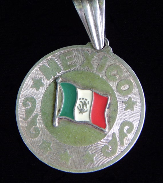Vintage Mexico Country Flag Sterling Silver Pendan