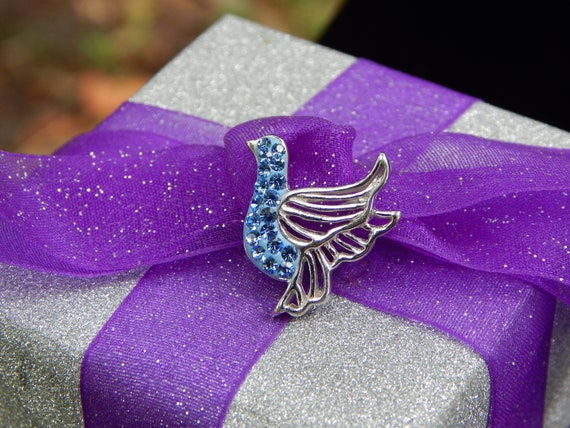 Vintage Dove of Peace Blue Crystals & Sterling Si… - image 4