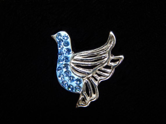 Vintage Dove of Peace Blue Crystals & Sterling Si… - image 7