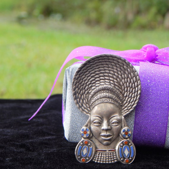 Vintage African Goddess Sterling Silver & Enamel … - image 9