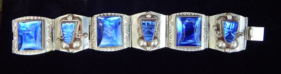 Vintage Mexico Cobalt Blue Glass Stones Sterling … - image 6