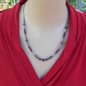Vintage Romantic Deep Red & Antiqued Silver Color Beaded Necklace image 5