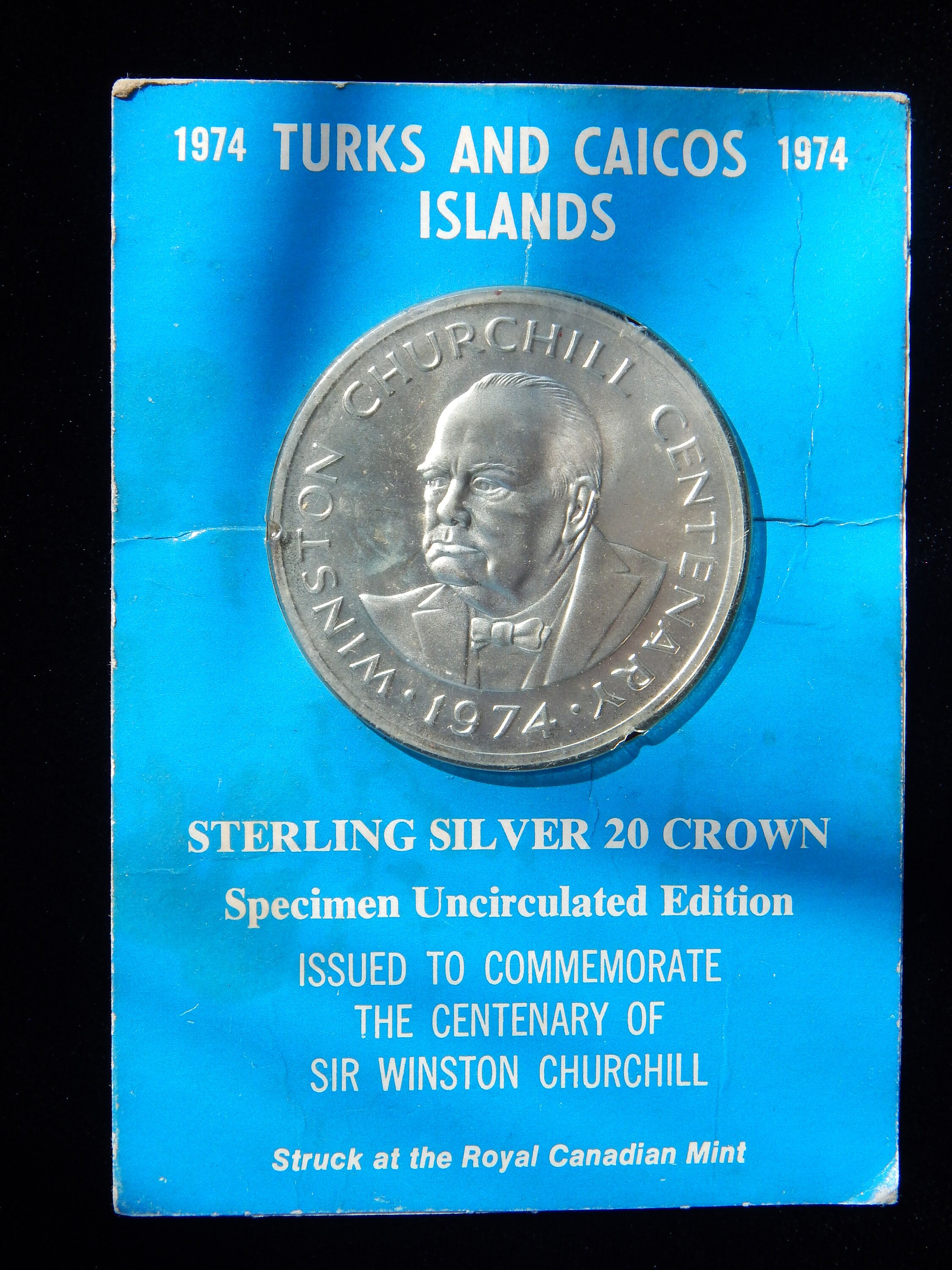 Vintage 1974 Turks & Caicos Islands Sterling Silver 20 Crown