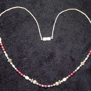 Vintage Romantic Deep Red & Antiqued Silver Color Beaded Necklace image 8