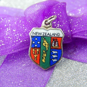 Pre-Loved New Zealand Silver & Enamel Travel Shield Souvenir Charm