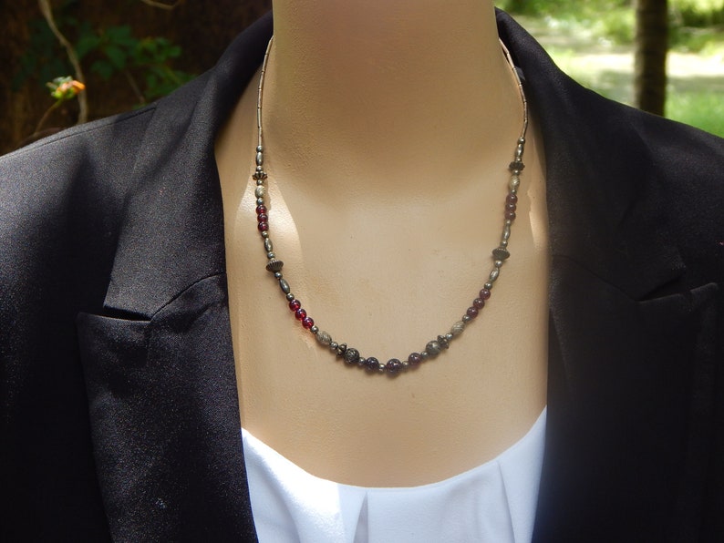 Vintage Romantic Deep Red & Antiqued Silver Color Beaded Necklace image 10