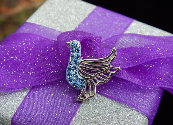 Vintage Dove of Peace Blue Crystals & Sterling Si… - image 1