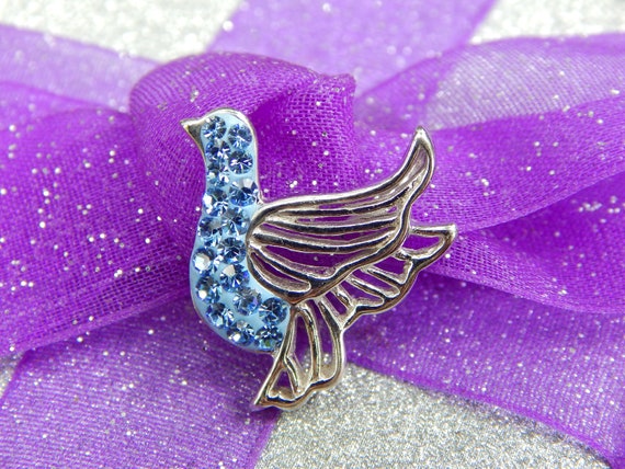 Vintage Dove of Peace Blue Crystals & Sterling Si… - image 10