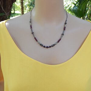 Vintage Romantic Deep Red & Antiqued Silver Color Beaded Necklace image 7