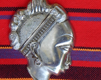 Vintage African Regal Princess Extra-Large Silver-Tone Pendant