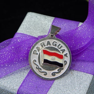 Pre-Loved Paraguay Country Flag Bandera Sterling Silver & Enamel Pendant Medallion