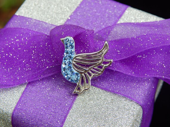 Vintage Dove of Peace Blue Crystals & Sterling Si… - image 6