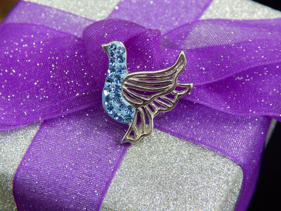Vintage Dove of Peace Blue Crystals & Sterling Si… - image 2