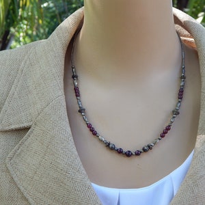 Vintage Romantic Deep Red & Antiqued Silver Color Beaded Necklace image 3