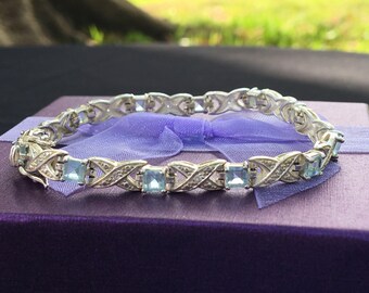Vintage Ice Blue Cubic Zirconia X's and O's Love Tennis Bracelet