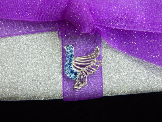 Vintage Dove of Peace Blue Crystals & Sterling Si… - image 9