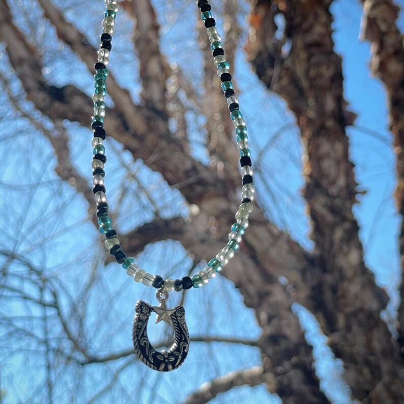 Western Horseshoe hand beaded necklace