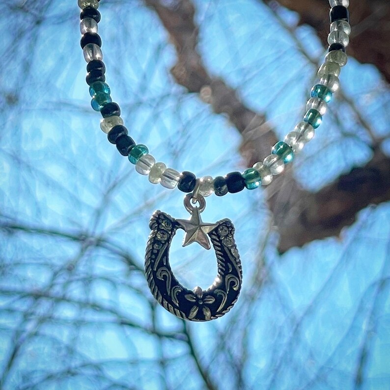 Western Horseshoe hand beaded necklace