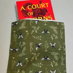 Hand sewn Bee design vertical or horizontal zipper pouch for kindle, book, or tablet.