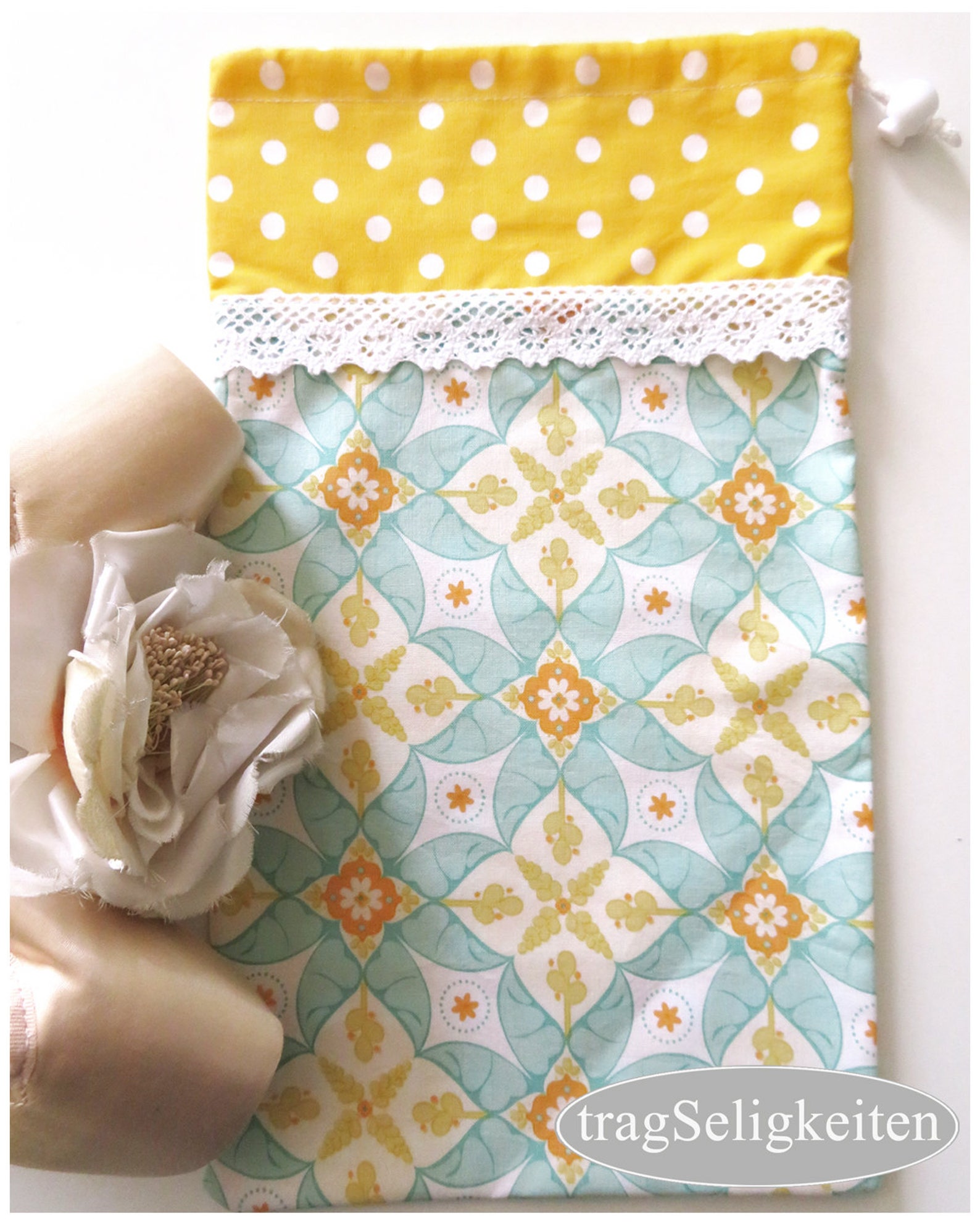 pointe shoe bag, ballet shoe bag, yellow aqua, m, dance shoe bag, drawstring bag, mesh at back, ballet bag, dance gift, ballet g