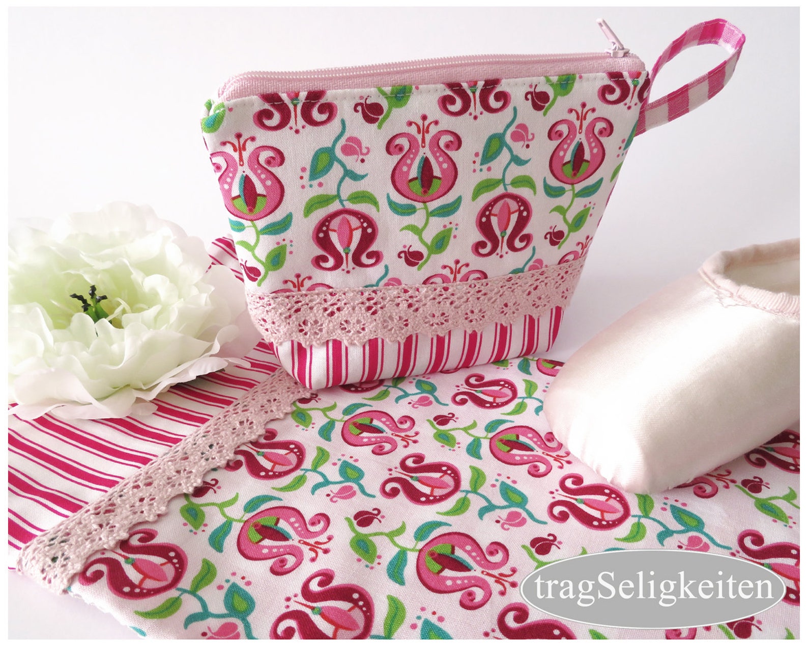 flower pointe shoe bag, pink ballet shoe bag, m, mesh back, dance accessory, ballet gift, dance gift, available as set
