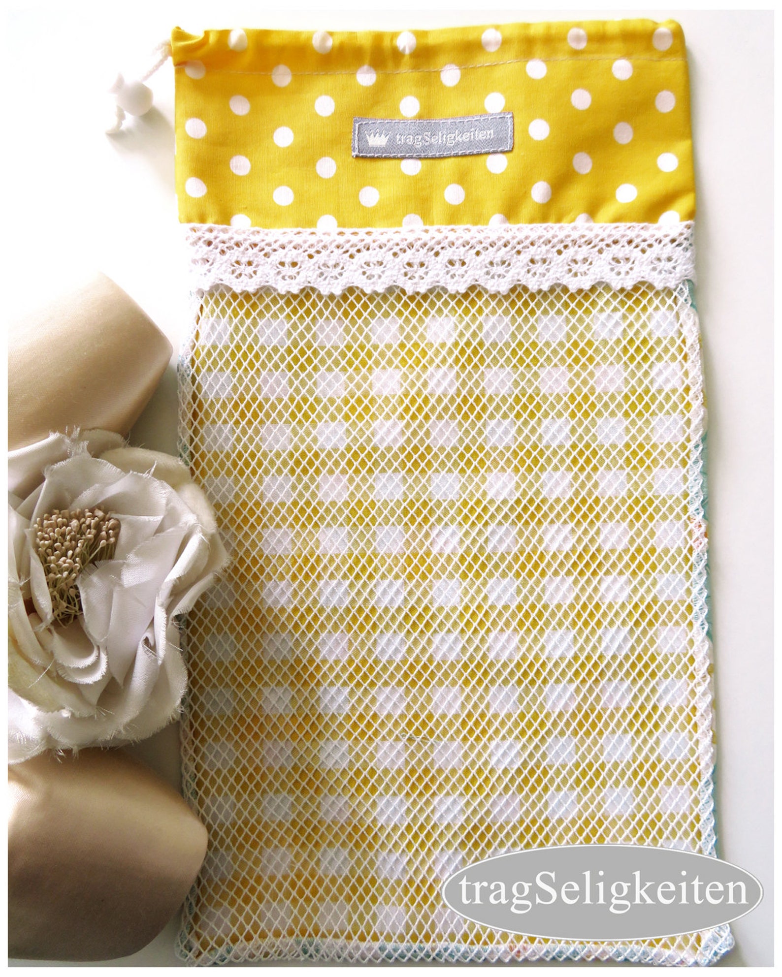 pointe shoe bag, ballet shoe bag, yellow aqua, m, dance shoe bag, drawstring bag, mesh at back, ballet bag, dance gift, ballet g