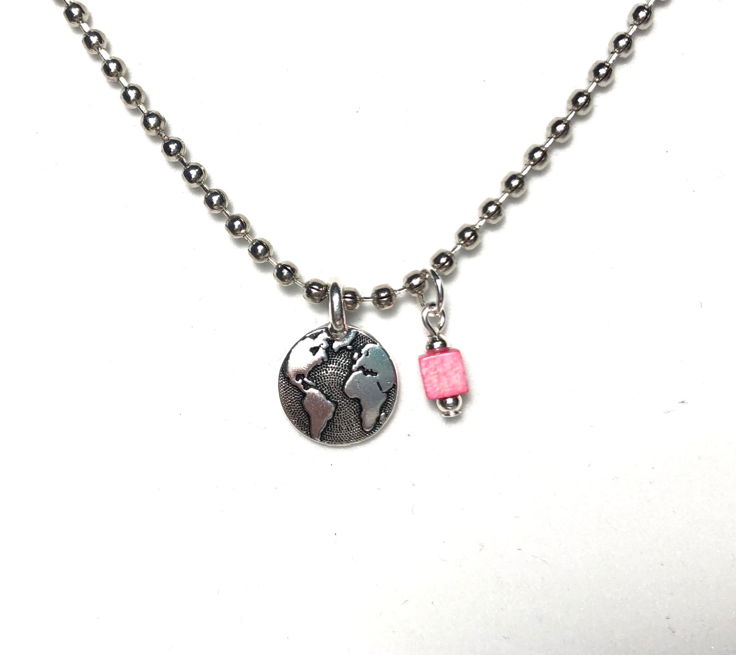 Montessori Cube and Earth Necklace, Montessori Jewelry for guides & teachers, Montessori mini pink cube, earth, peace dove and heart charms