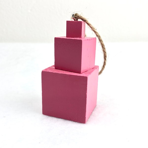 Pink Tower Ornament/car mirror charm, Authentic Montessori top 1, 2 and 3cm cubes of the Pink Tower, Best Montessori teacher and guide gift