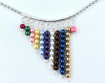 Montessori hanging bead bars necklace with tiny pink cube, best Teacher and guide appreciation or end of year gift,  Customize it yourself!