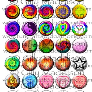 Desenhos de círculos pequenos (1,5 cm) Quer fazer lindos amuletos de papelão? Esses designs vívidos são perfeitos para fazer pequenos amuletos.