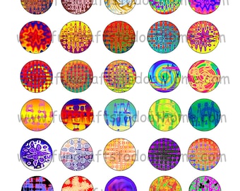 Boho Bottle Cap Images, Bright Circular Designs (Digital Download)