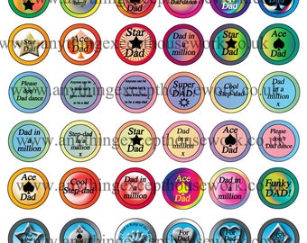 For Dads! Dad Themed 1 inch circular images to download for bottle-cap crafts - Great For Birthdays and Father's Day Crafts.