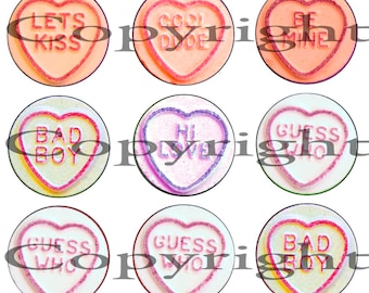 Digital Download Bottle Cap Images for Scrapbooking, Bottle Cap Pendants or Keyrings - Love Hearts and Cupid.