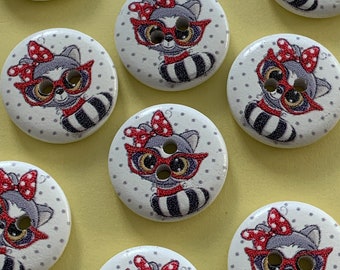 Cute Cat Buttons 20mm Glossy White Painted Wooden Buttons With Cat In Glasses Image Cute Kitty In Red Fancy Glasses