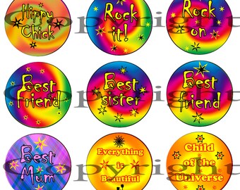 Boho Hippie Designs - Digital Download Bottle Cap Images for Scrapbooking, Bottle Cap Pendants or Keyrings.