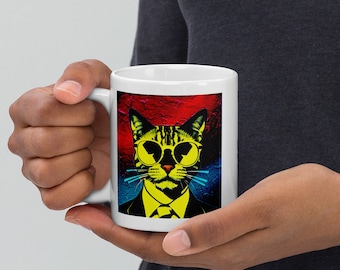 Gangsta Cat Mug, Funky Pop Art Gangsta Cat, Humorous Cat Mug.