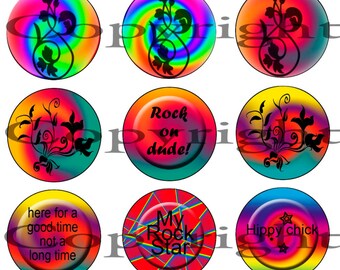 Hippy BoHo Retro 60s Style Bottle Cap Images - Digital Dowmload 1 Inch Bottle Cap Designs.