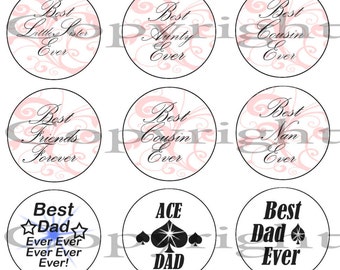 Digital Download Bottle Cap Images for Scrapbooking, Bottle Cap Pendants or Keyrings - Family Sentiments