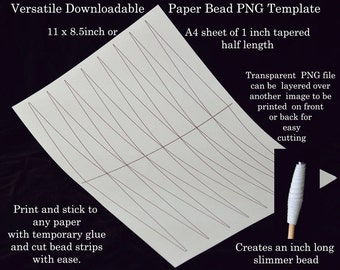 Paper Bead Strip Templates - 1 inch Half Size tapered. UK A4 & US Letter. Simply print/stick on back of beading paper and easily cut strips.
