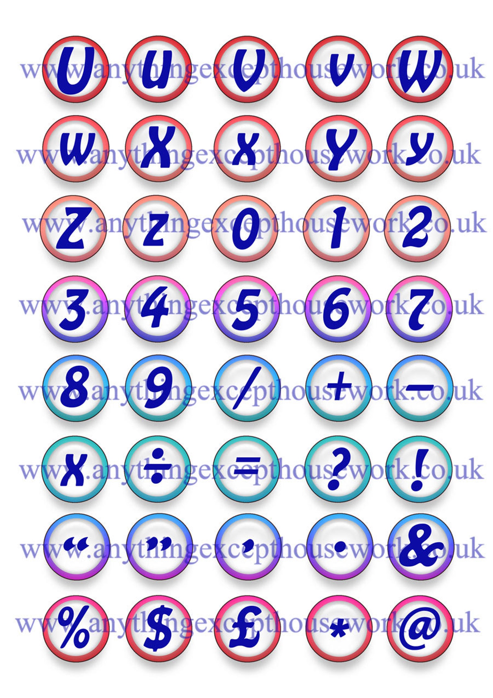 Bottle Cap Alphabet Numbers and Symbols 1 Inch Round Etsy