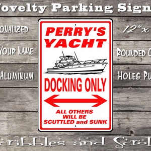 Yacht Personalized Docking Sign - Garage Wall Art Décor Gift Pershing Hatteras Viking Blackfin Silverton Cabo Bertram Sunseeker Tiara Carver