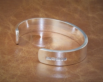 Handmade Heavy Sterling Silver Bangle: Men's Torque Cuff with London Assay Hallmark