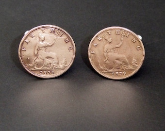 English "FARTHING 1878" Cuff-Links  Coin's -Handmade-