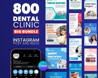 800+ Dental Clinic Social Media Template Bundle, Instagram Reels, Post, Story, Editable Template, Dental Template, Dental IG Template