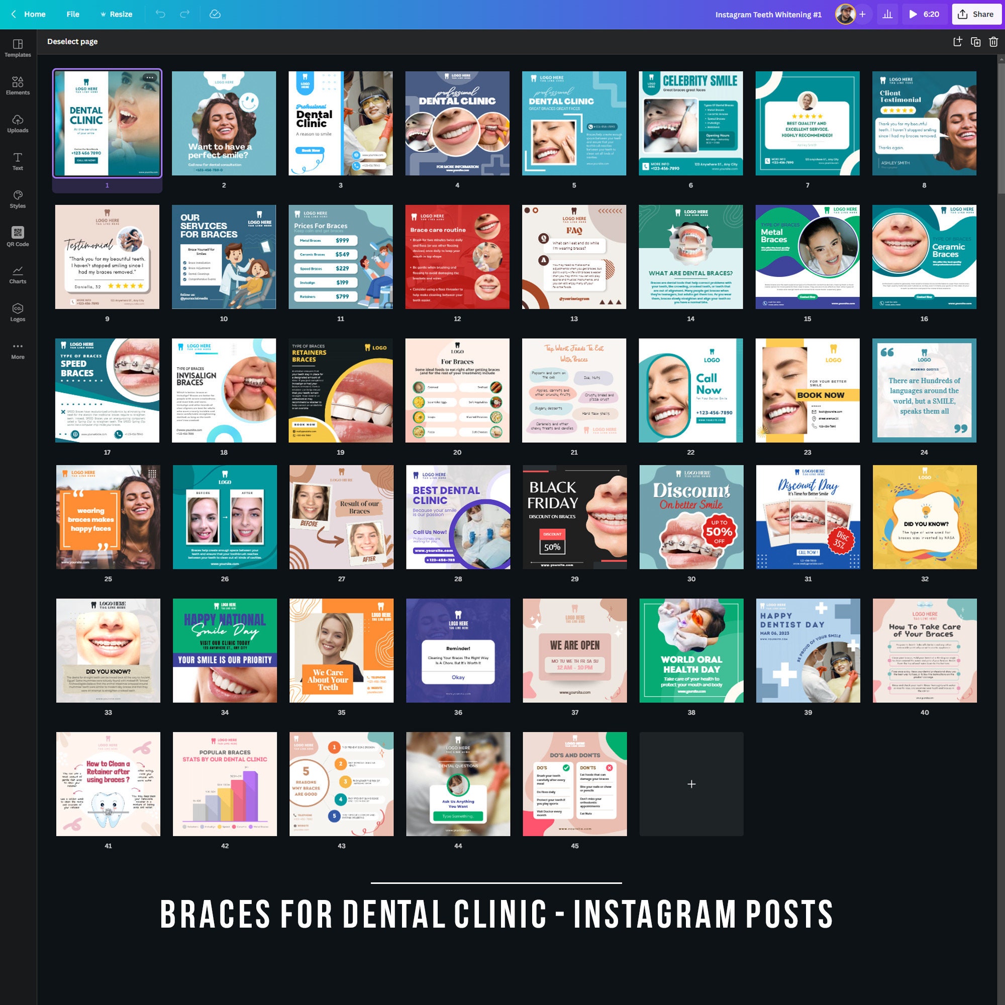 Dental Braces Templates, Instagram Post, Editable Template, Social