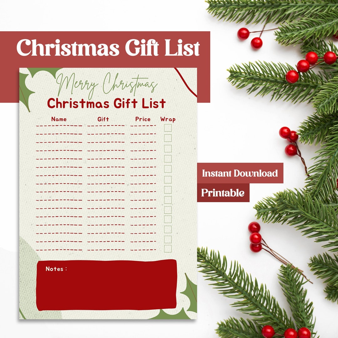 Christmas Shopping List Printable Printable Christmas Gift Etsy