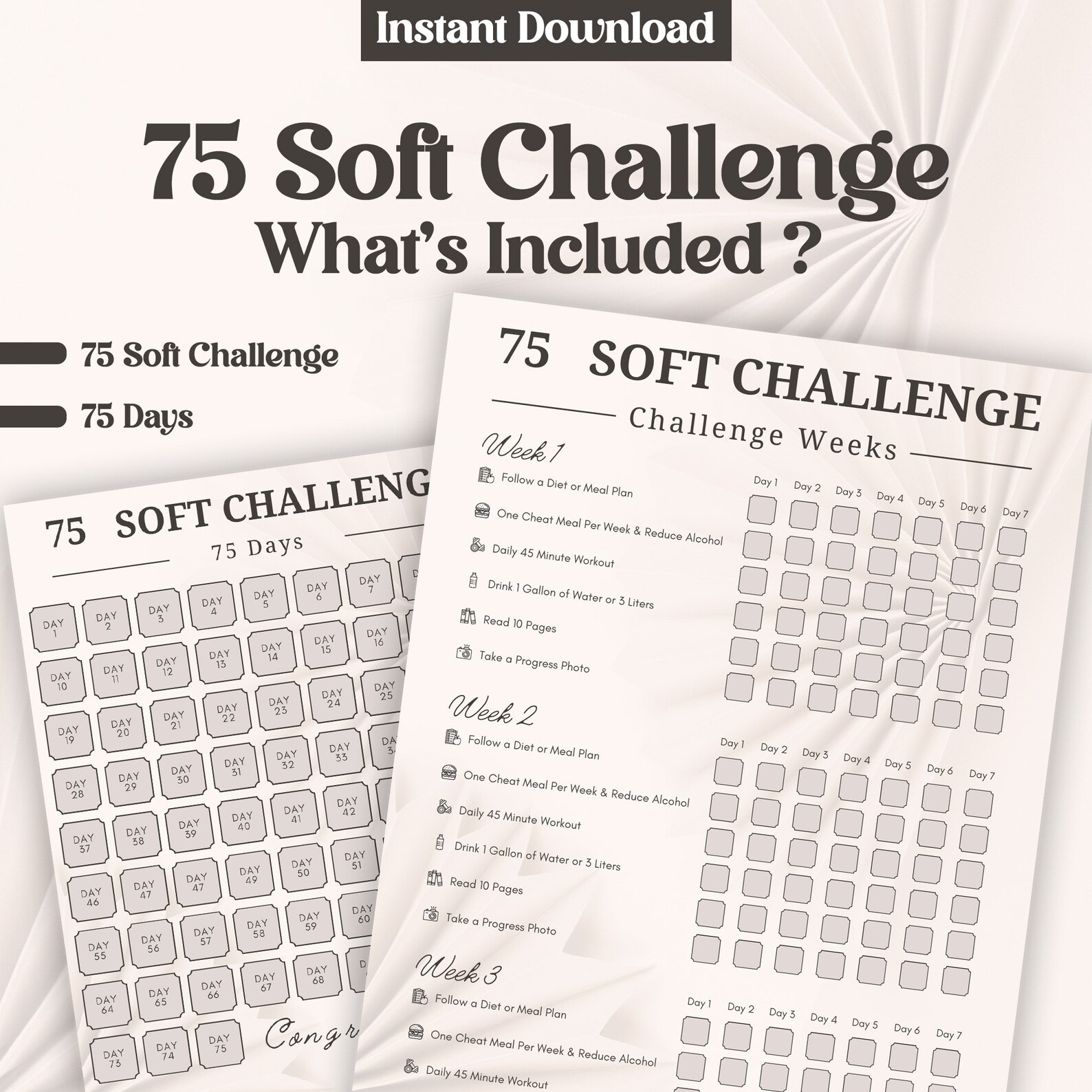 75 Soft Challenge Printable Template, Daily 75 Soft Tracker, Editable