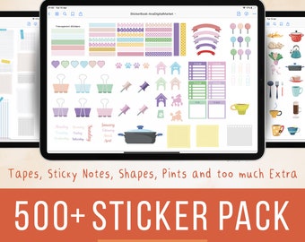 500+ Digital Sticker Pack - PreCropped | Goodnote Notability | All PNG Transparent Background - Planner Stickers