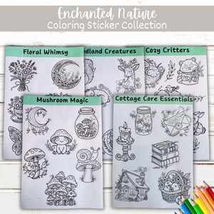 Autocollants à colorier Nature enchantée, autocollants pour adultes et enfants, autocollants pour agenda, autocollants DIY, cottagecore, woodland, mignon, srickers de fête